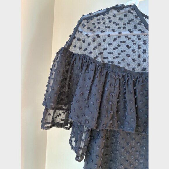 J. Crew Black Silk-Blend Ruffle Polka Dot Blouse - Size 0 - Picture 5 of 9